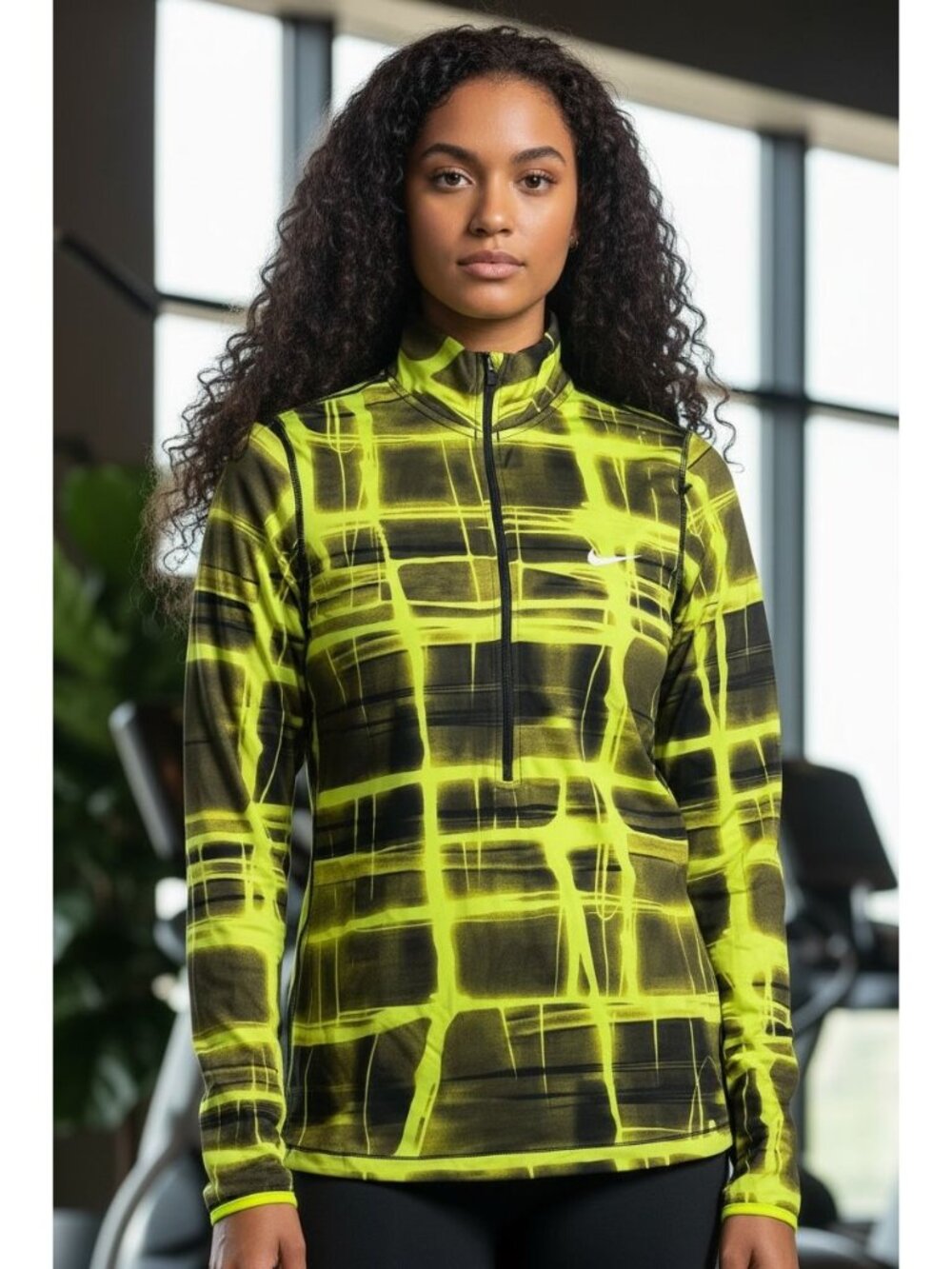 Nike Pro Running 1/4 Zip Womens Small Neon Yellow Black Pullover Thumbholes